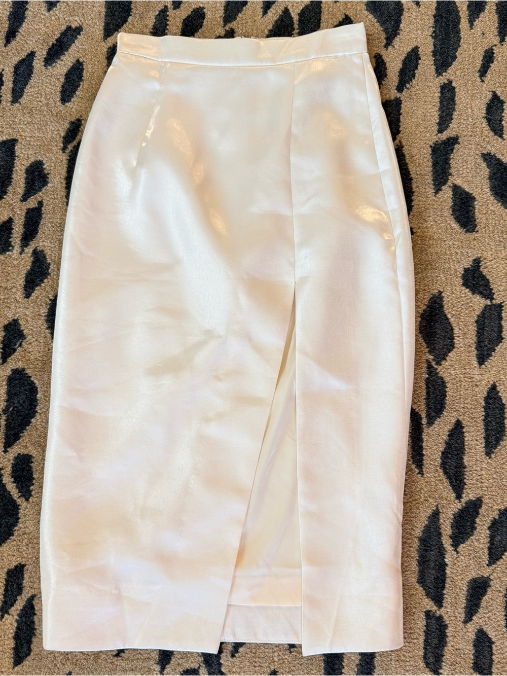 House of CB London Kaia XS Ivory Iridescent Pencil Midi Skirt Front Slit